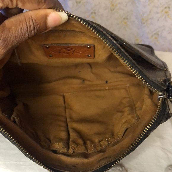 PATRICIA NASH 10th Anniversary dark brown stone design print leather crossbody. - Picture 13 of 16